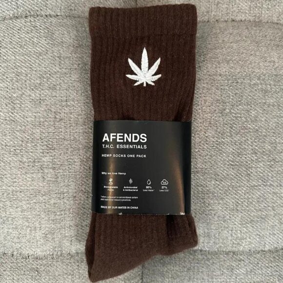 BNWT Afends - Happy Hemp Weed Crew Socks / Coffee Brown / Unisex - Picture 4 of 5